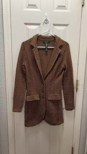 Lauren Ralph Lauren Brown Herringbone Knit Blazer Jacket, Women's Size PS